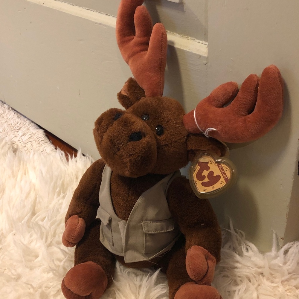 Ty Brown Moose Plush with Rust-Colored Antlers